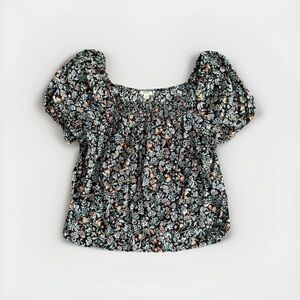 a.n.a Floral Puff Sleeve Blouse - Black and White
